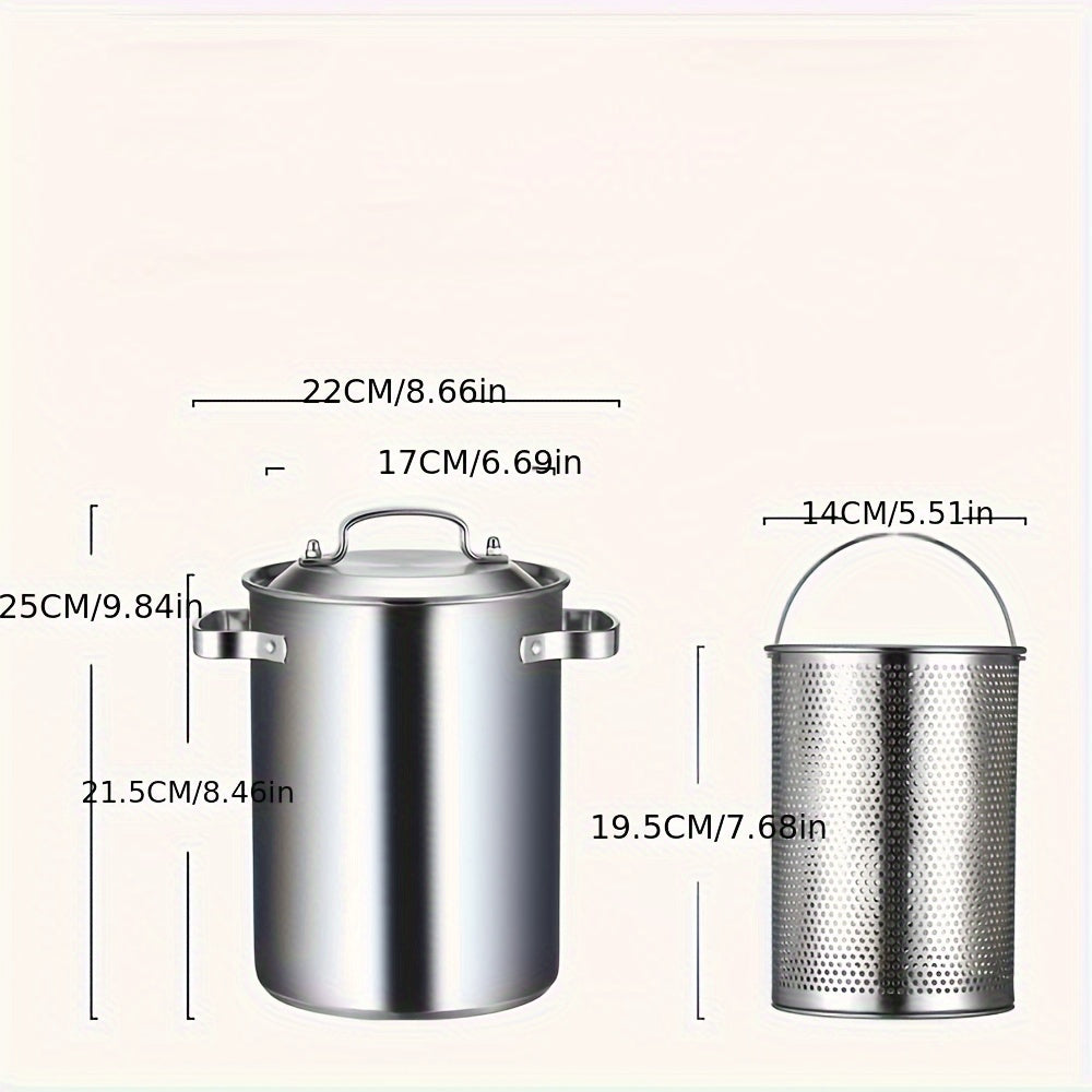 Mustahkam 3-qavatli zanglamas po'latdan yasalgan bug'latgich va makaron pishirgich - Katta 4.3L/1.14Gal sig'imga ega, uy oshxonalarida foydalanish uchun teshikli savat bilan birga.