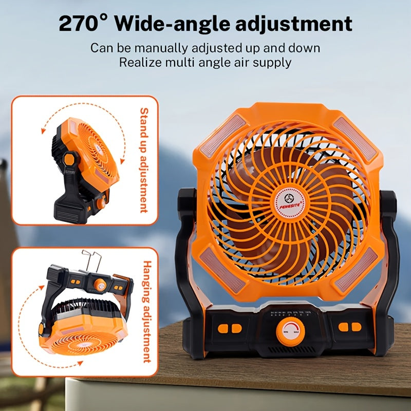 Qayta tiklanadigan portativ ventilyator LED chiroq bilan, yuqori shamol, USB orqali zaryadlash, sayohat, baliq ovlash, ichki foydalanish uchun osib qo‘yish mumkin