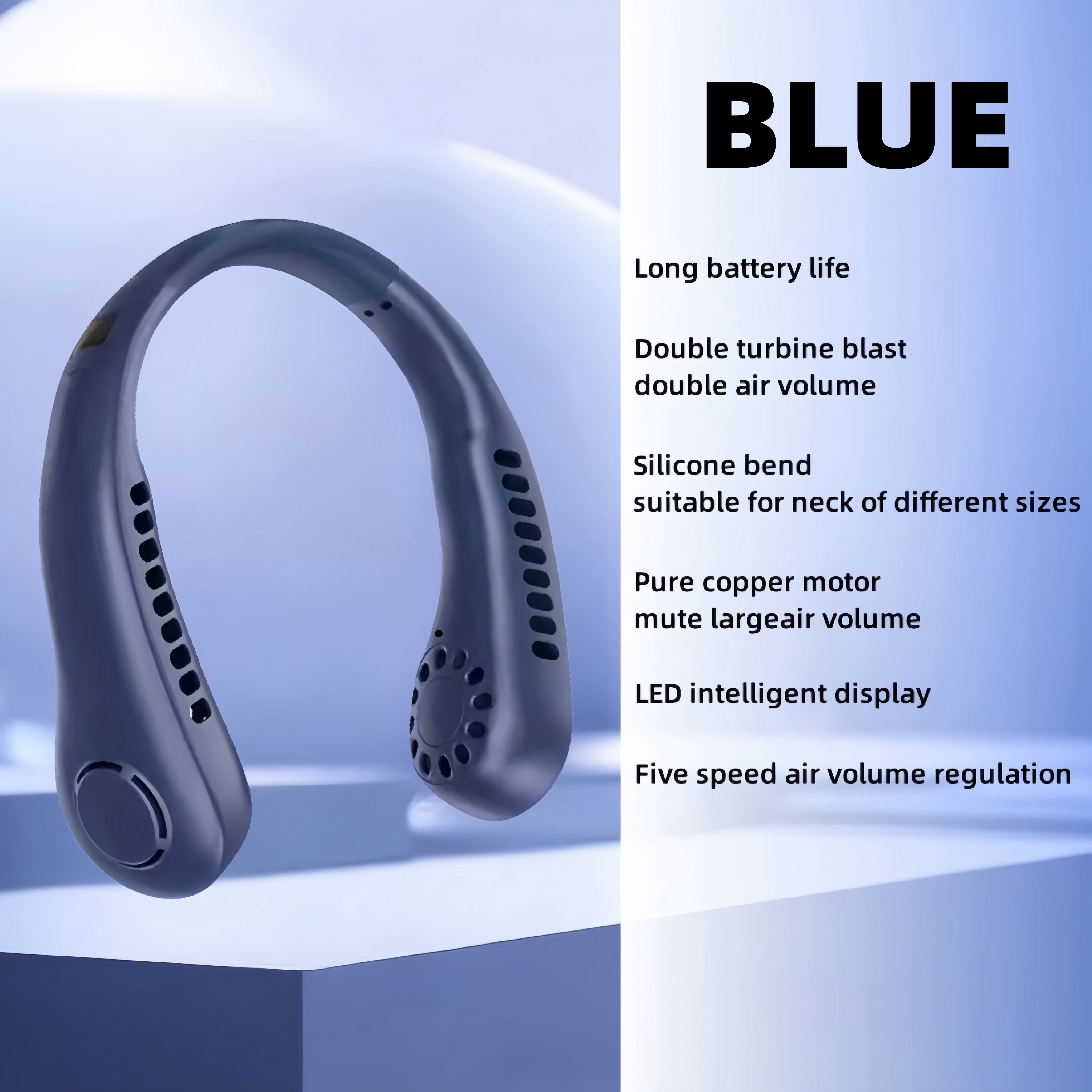 Portable USB Neck Fan Wearable Rechargeable 5-Speed Quiet Cooling Strong Winds