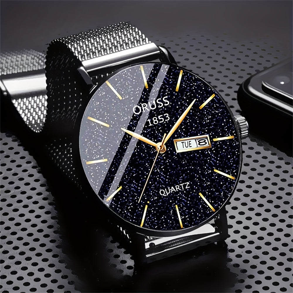 Men's Watch Dual Calendar Business Casual Leather Strap