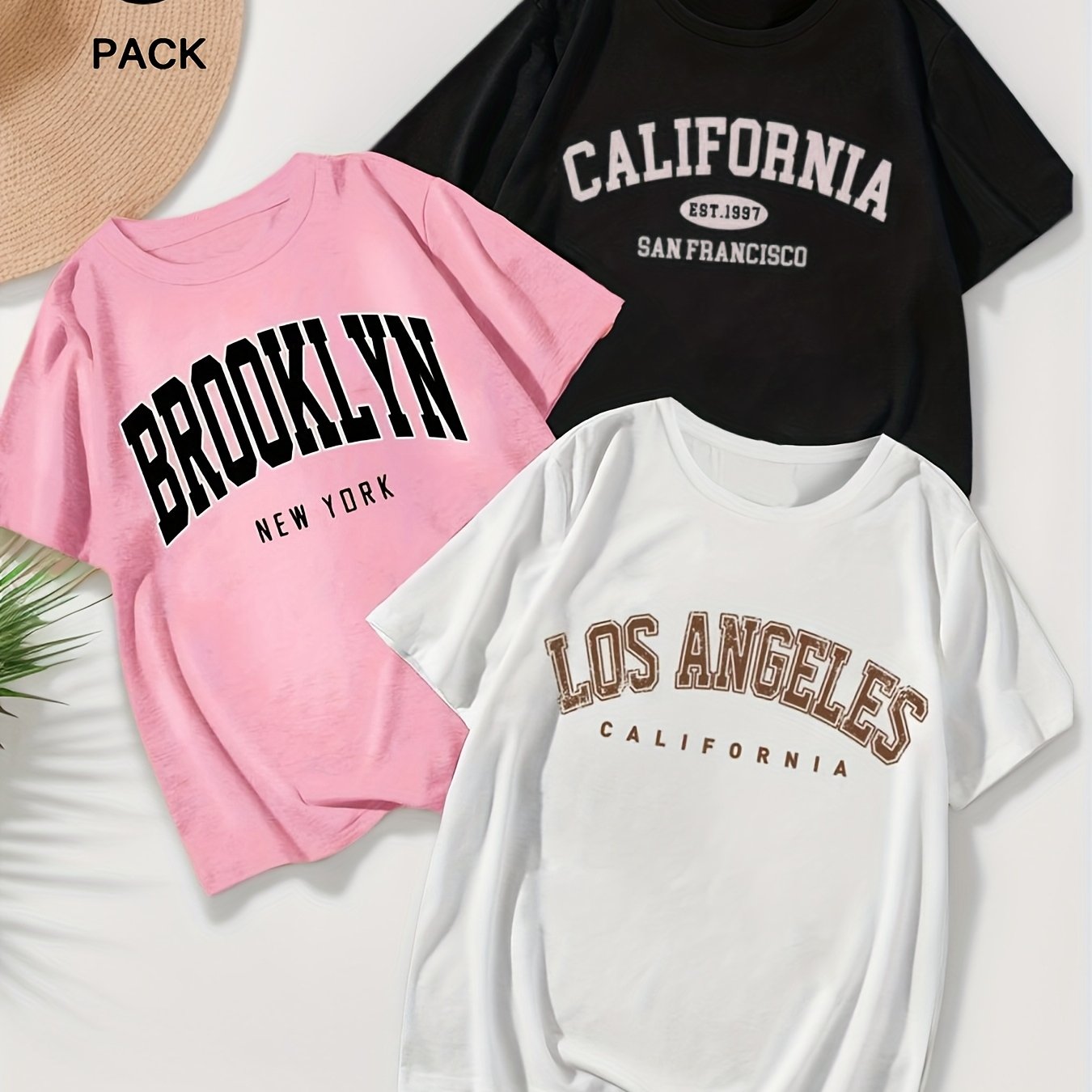 Conjunto de camisetas de manga corta para tallas grandes de mujer con estampados de letras