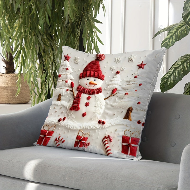Christmas Snowman and Tree Throw Pillow Cover Polyester Zipper Machine Washable