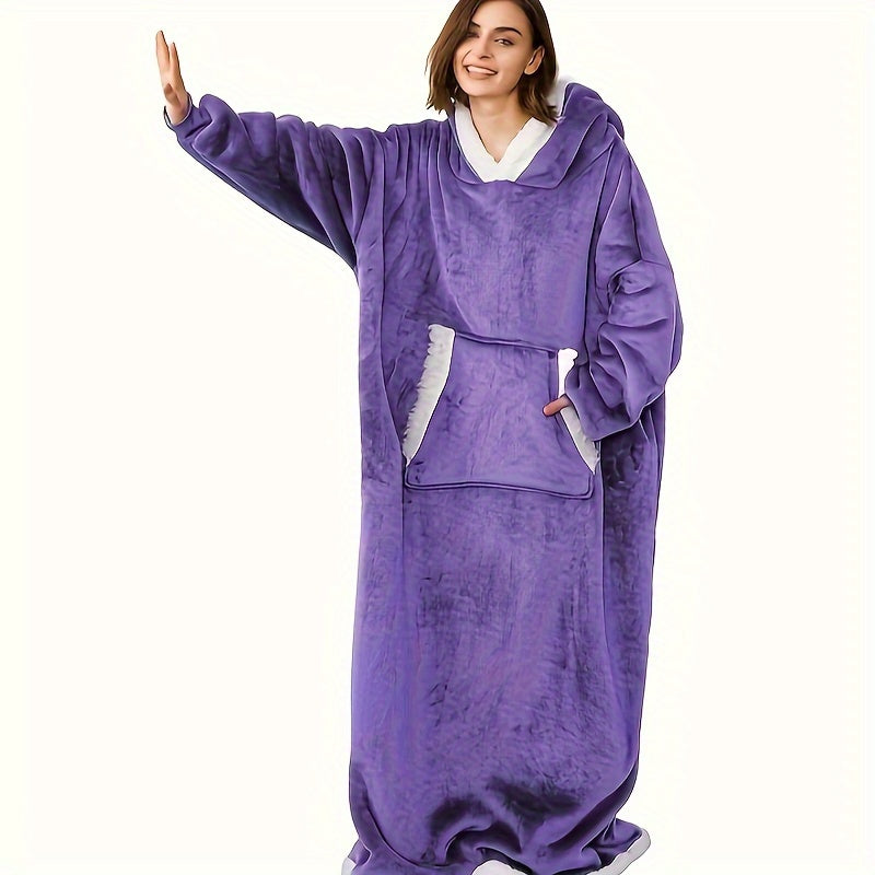 Women's Wearable Blanket Hoodie with Sherpa Fleece, Large Pockets and Hood