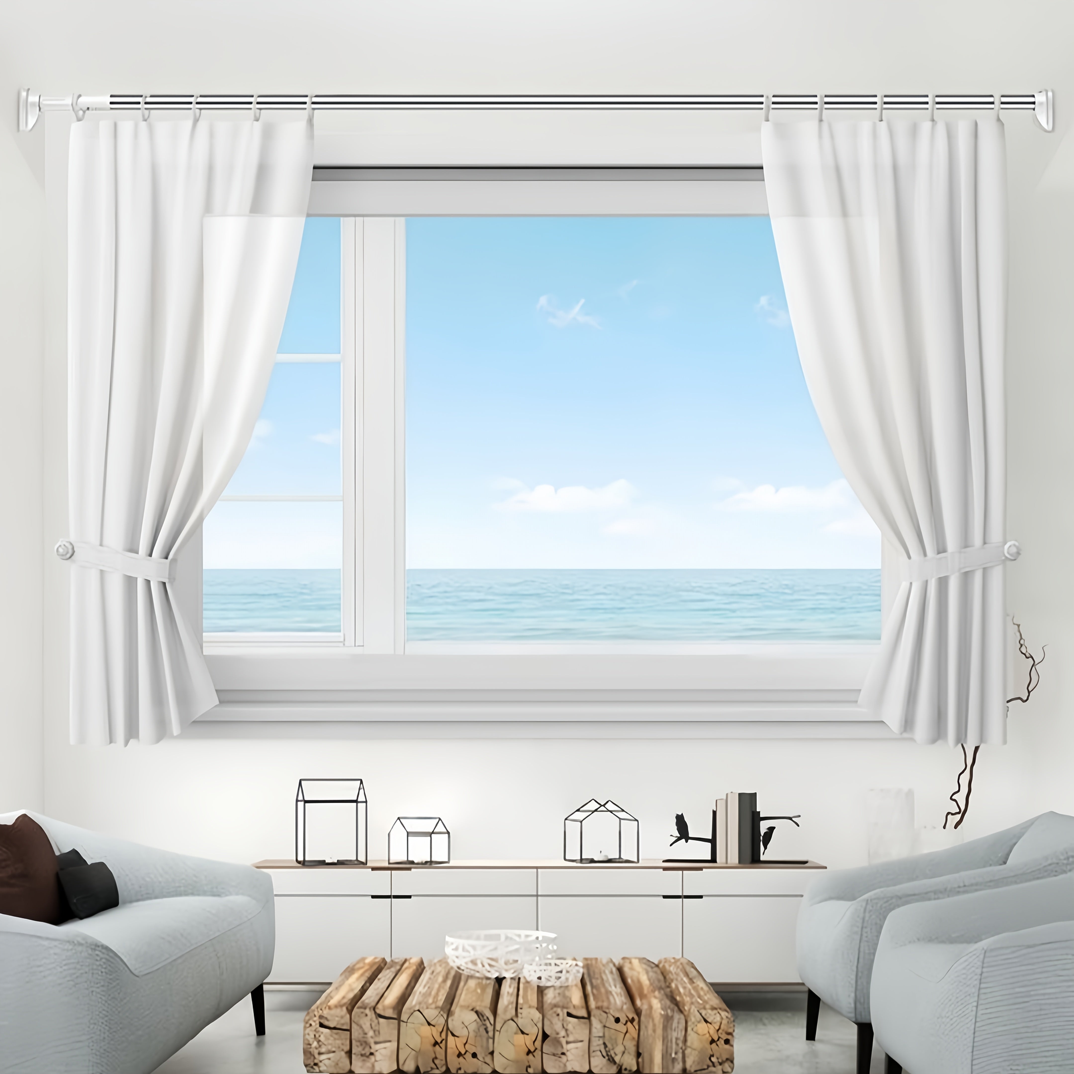 Telescopic Clothes Drying Pole No Holes Shower Curtain Rack for Bathroom Balcony