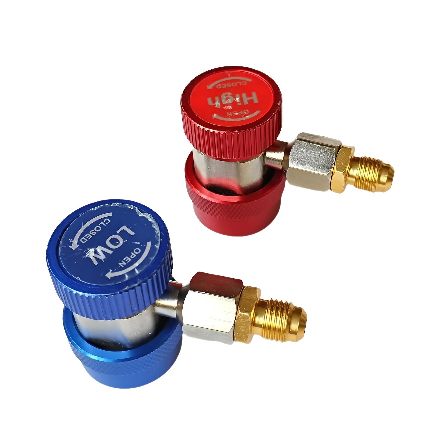 Set of 2 R134a Adjustable Quick Connect Adapters for Car AC System, High and Low Pressure Connectors