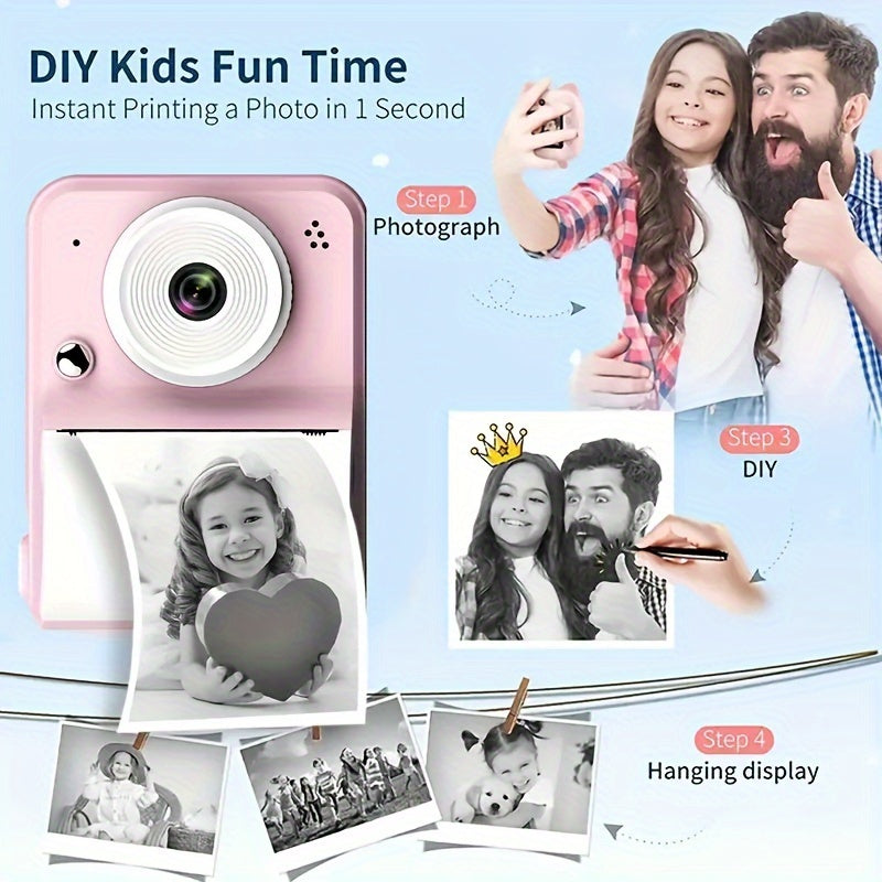 Portable Mini Camera Photo Printer with 6.1cm Screen USB Rechargeable 1080P Video 48MP MP3 Playback Thermal Monochrome Printing Smartphone Compatible