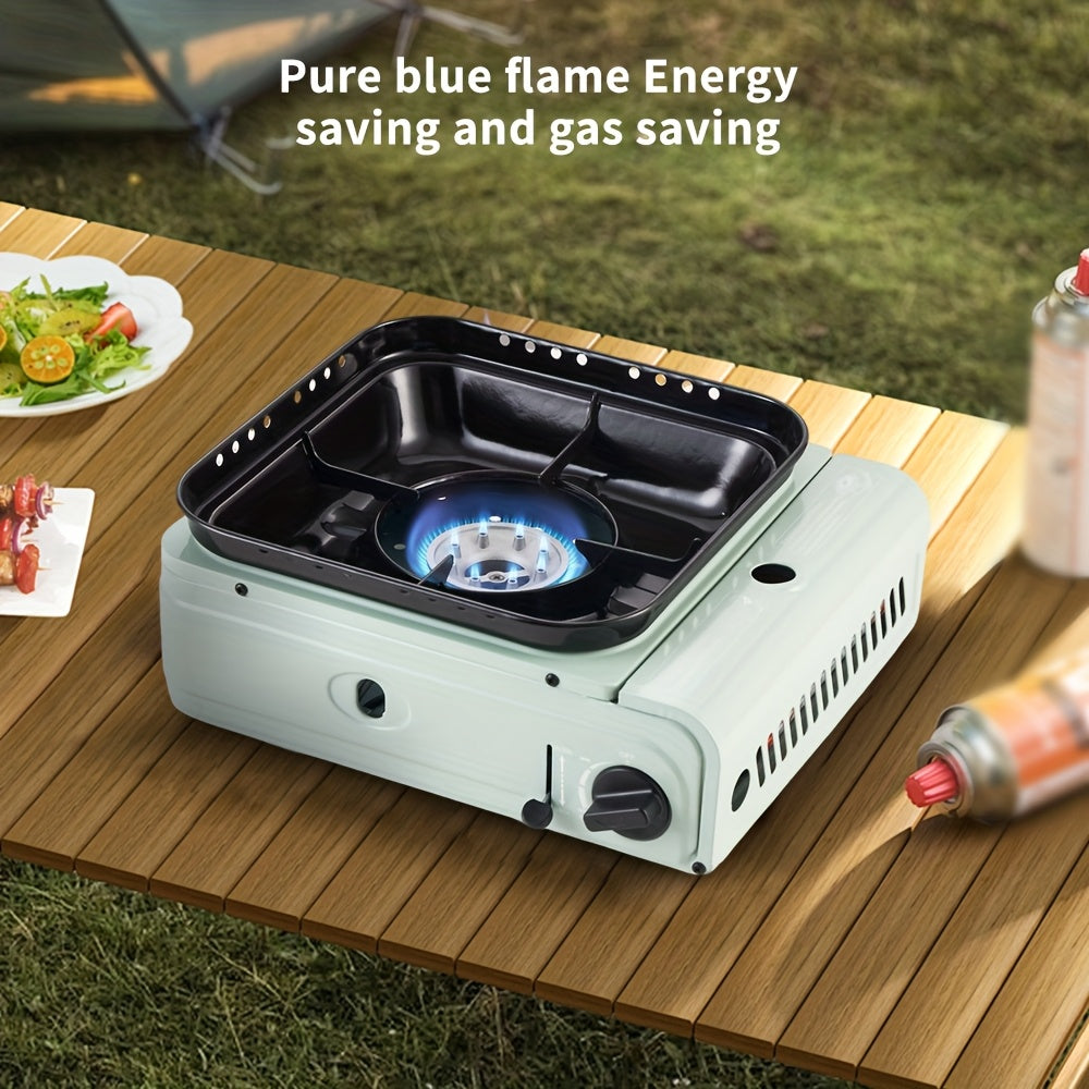 Sayohat va uy uchun portativ elektr pechka, 2300W kompaktdan stol usti grill, o'rnatilgan stand, spatula va xizmat qilish uchun likopcha bilan. Elektr energiyasi talab qilinmaydi, yengil va bardoshli dizayn uchun