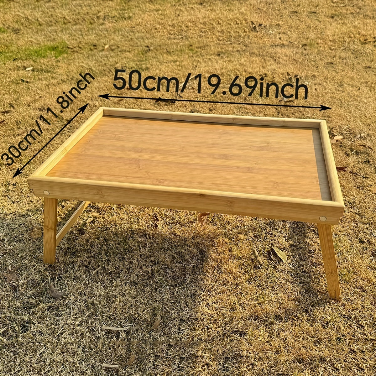 Folding Bamboo Table with Tray Adjustable for Bed Sofa Outdoors
