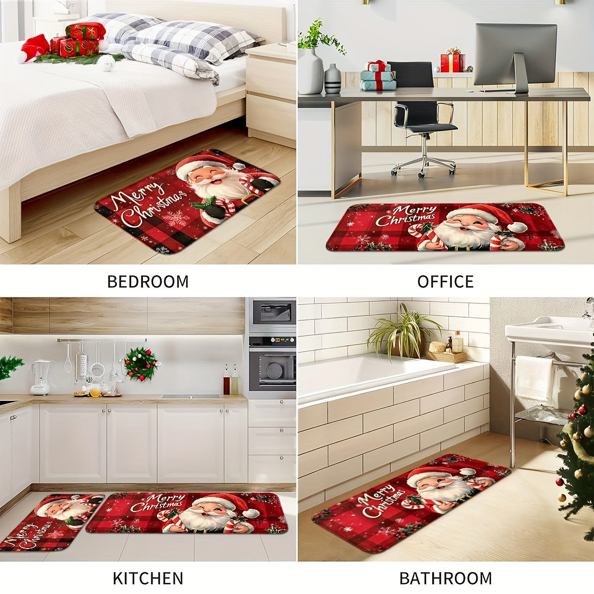 Felpudo de Santa Claus rojo antideslizante lavable a máquina decoración navideña para sala de estar cocina