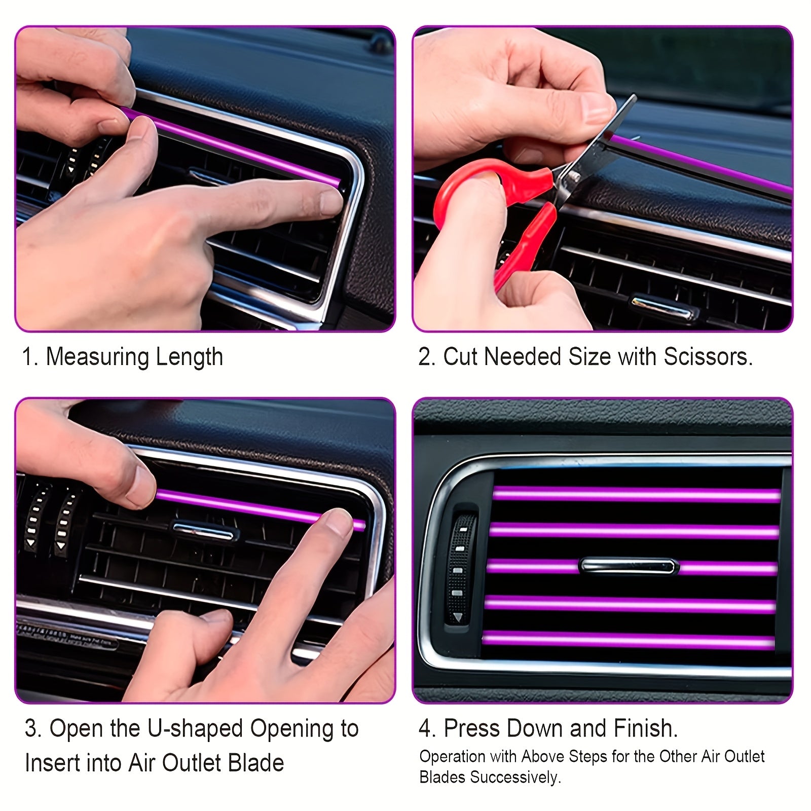 20pcs Black PVC Car Air Vent Trim Strips Decorative Accents for Outlets