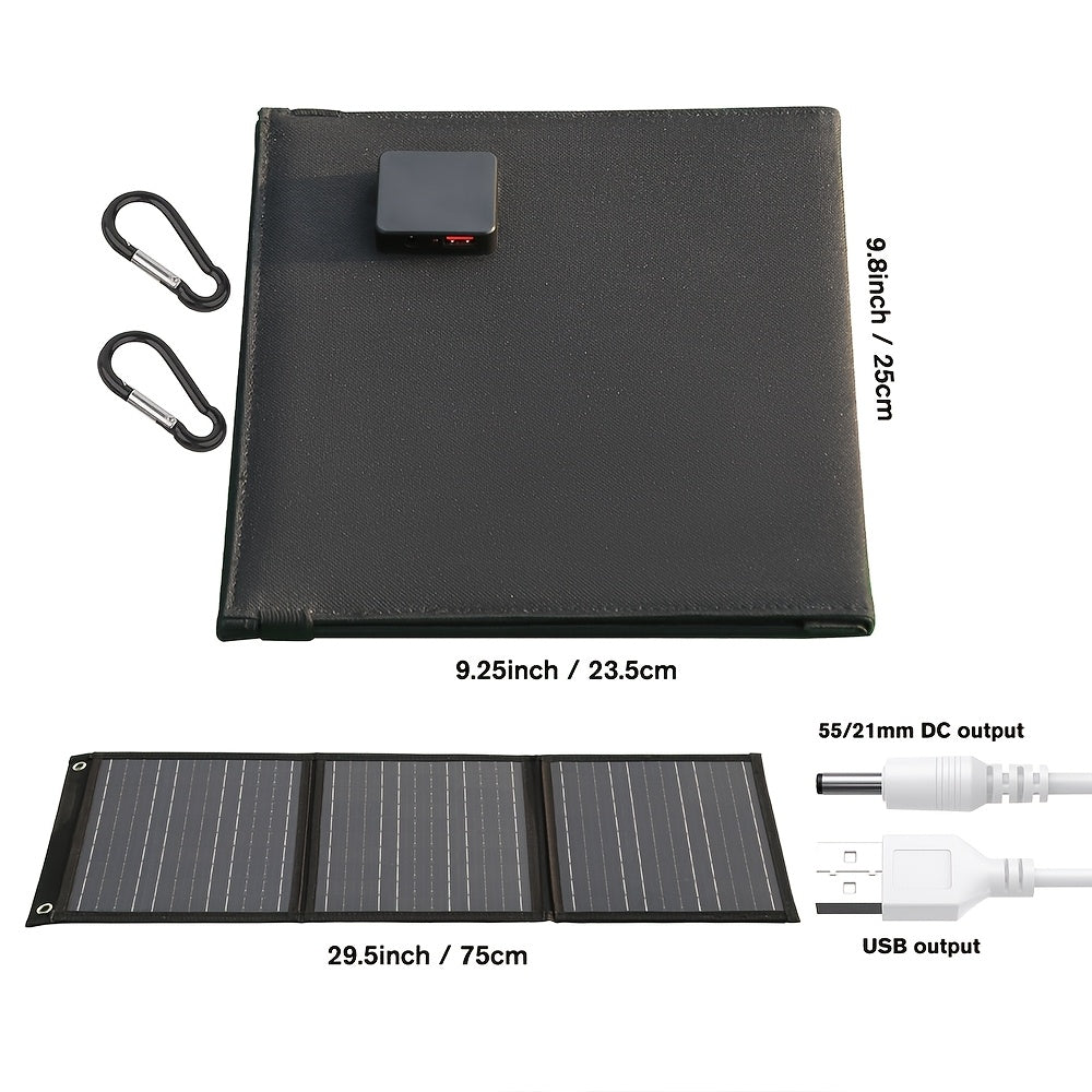 Foldable Solar Power Bank 60W USB and 18V DC Outputs for Camping and Travel
