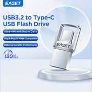 EAGET Yuqori Tezlikdagi Mini USB-C Flesh Drayv - 32GB/64GB/128GB, Turli qurilmalar uchun Ikki OTG va USB Type-C Xotira Stick.