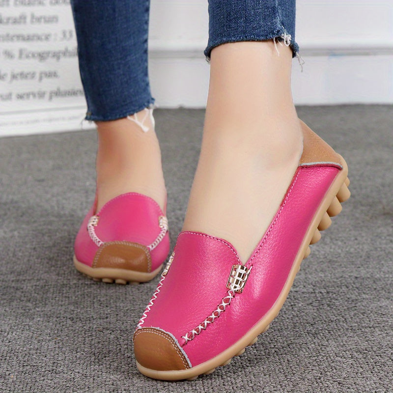 Women's Slip-On Loafers with Round Toe, Lightweight Synthetic Upper