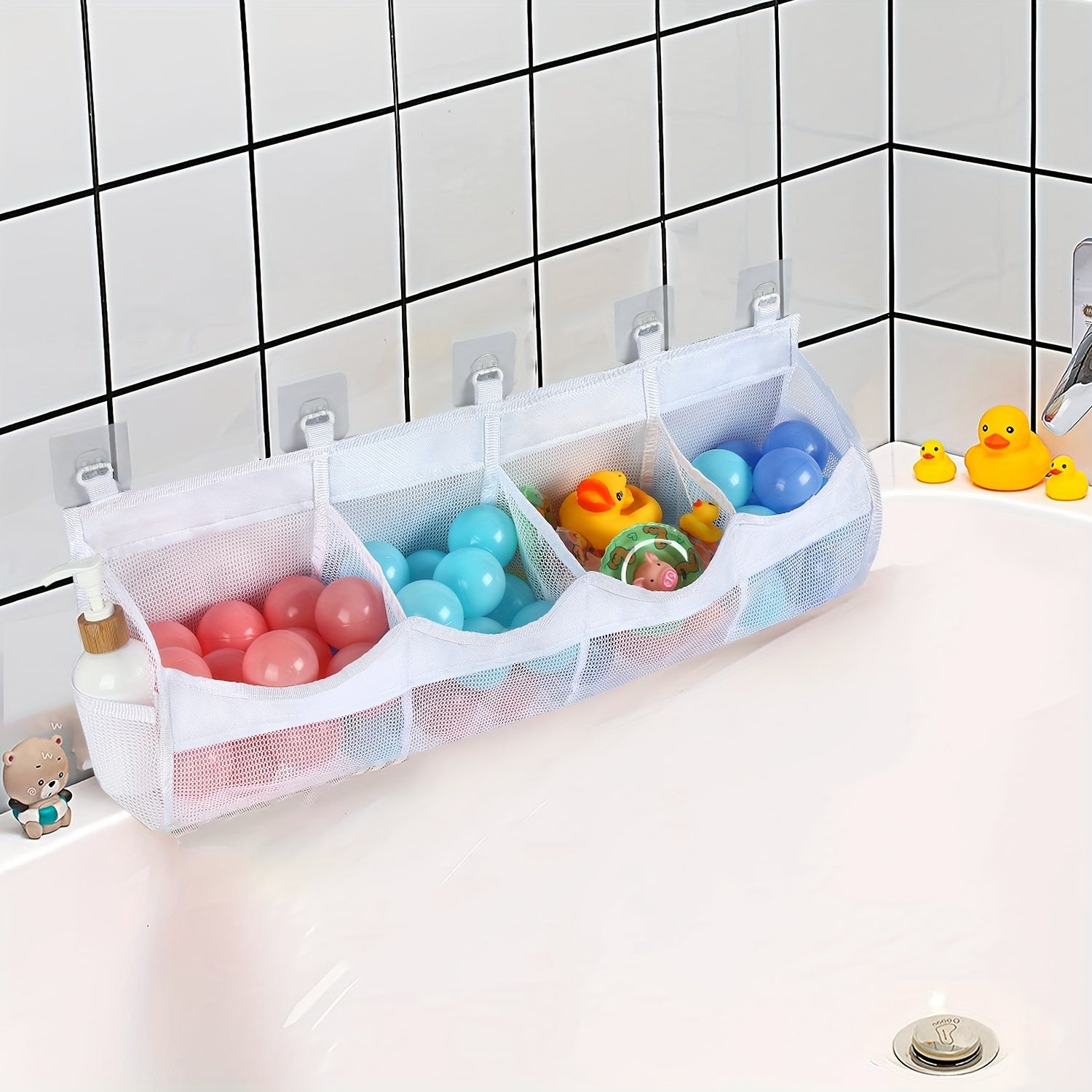 Large Capacity Mesh Bath Toy Organizer Wall Mount Storage Bag for Bathroom Kids
