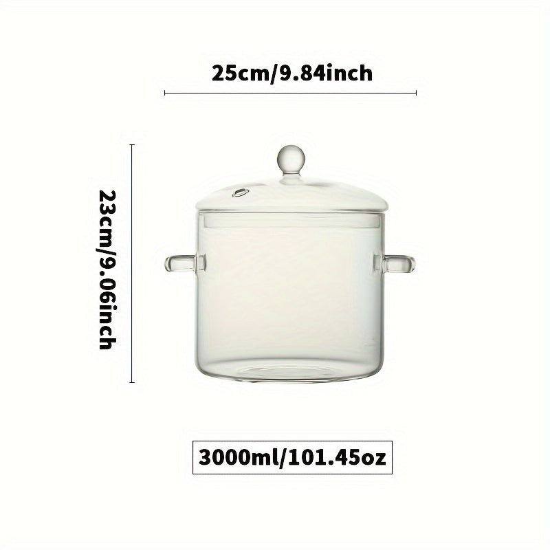 Glass Cooking Pot 1.5L/2L Borosilicate with Lid for Gas and Induction Stoves