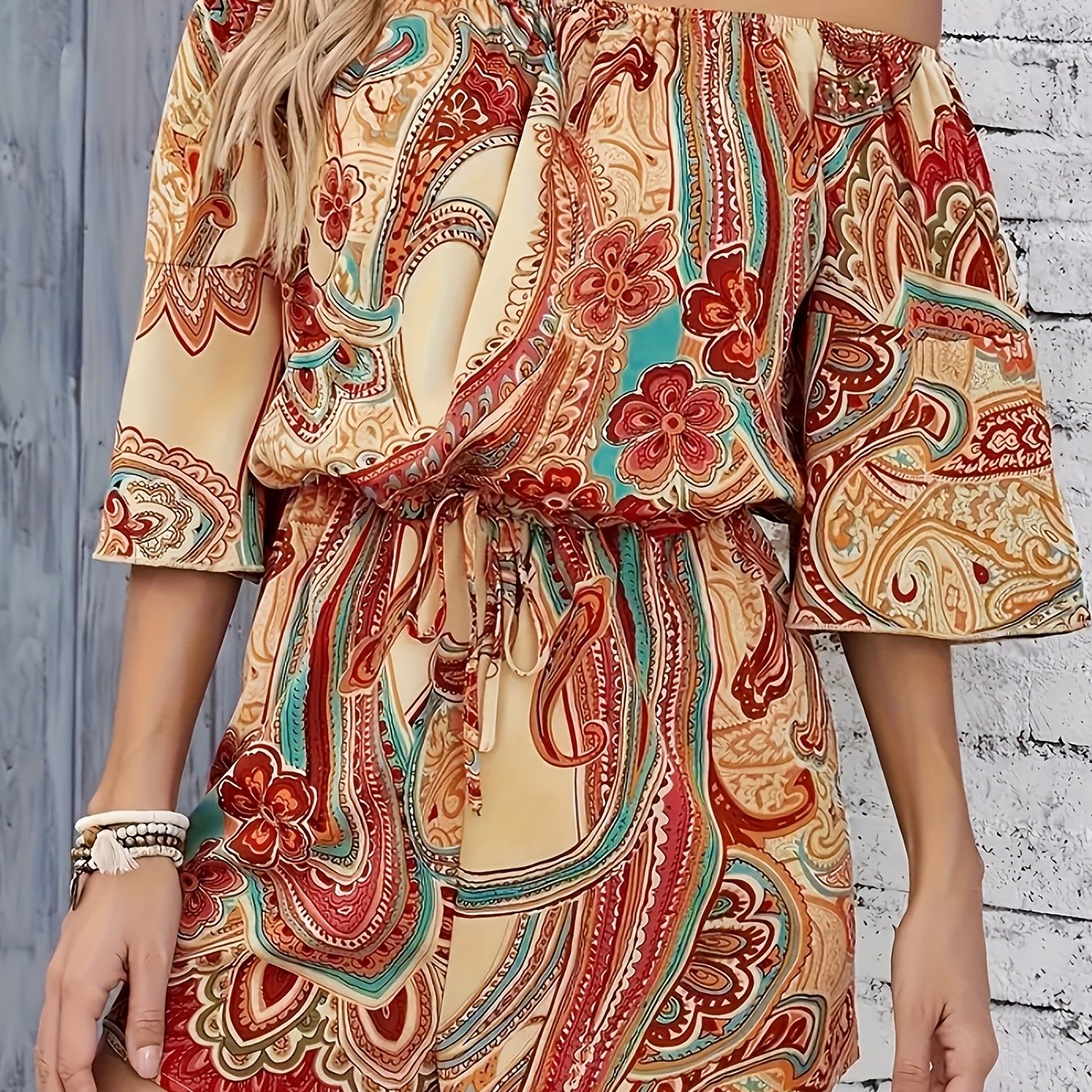 Plus Size Casual Paisley Print One-Shoulder Leggings