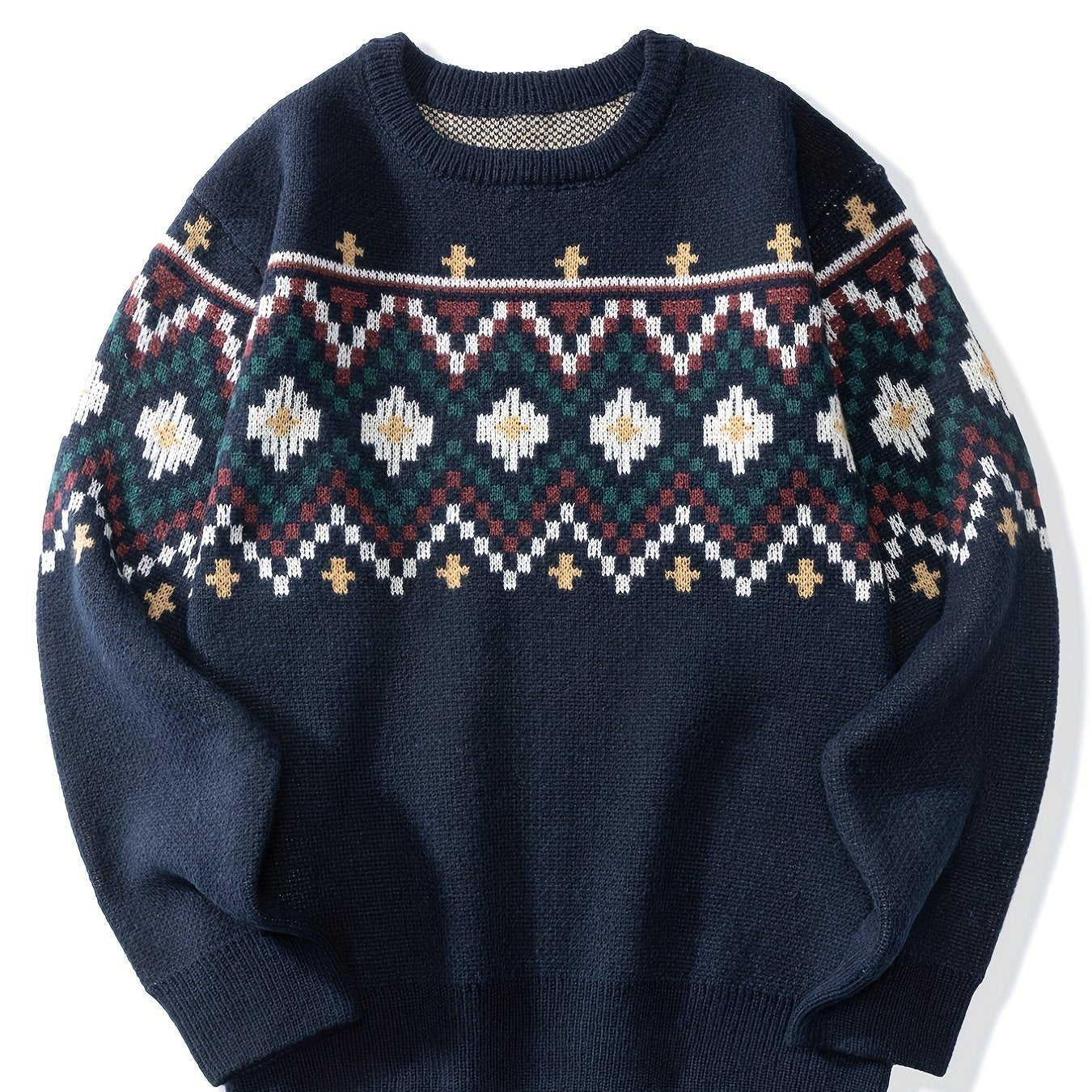 Men's Plus Size Nordic Pattern Knit Pullover for Casual Fall Winter Wear