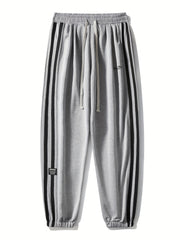 Plus Size Men's Casual Pants with Drawstring Polyester Stretch All-Season Geometric