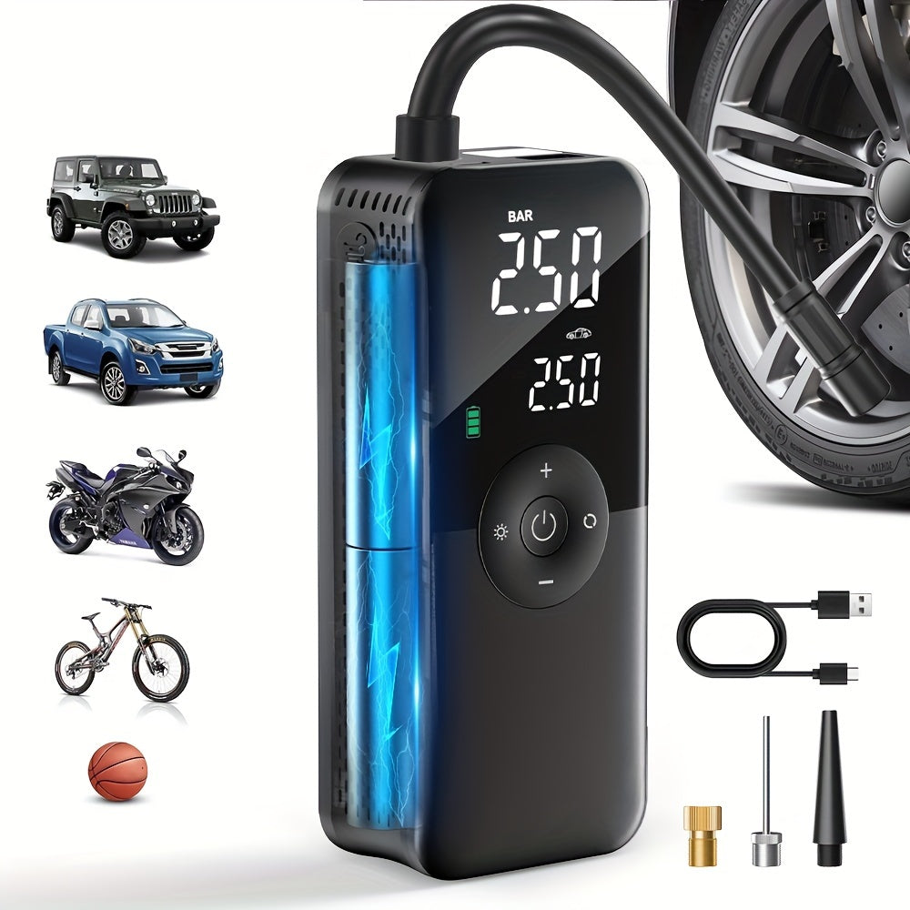 Portable Electric Air Compressor Pump for Cars Motorcycles Bicycles Rechargeable Lithium Battery Digital Display