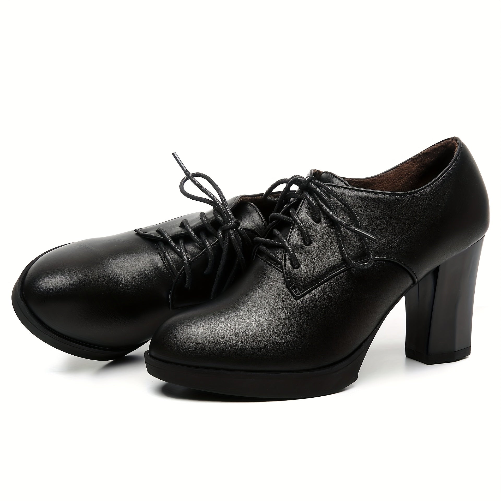 Women's Synthetic Retro Round Toe Chunky Heel Pumps Black All-Season Dress Shoes