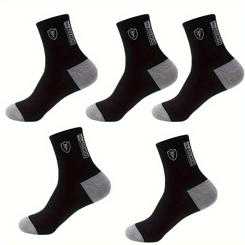 Men's Crew Socks 5 Pairs Breathable Soft Casual Knit Polyester Spandex Alphabet Pattern