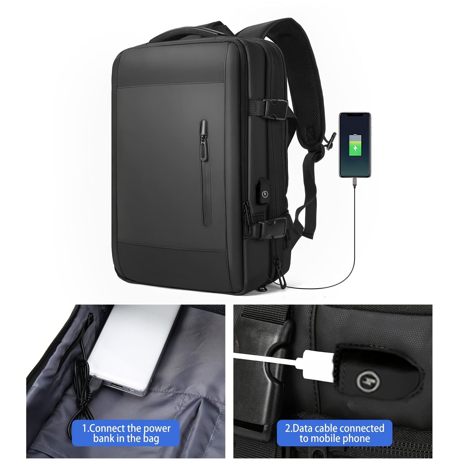 USB zaryadlash portiga ega katta sig'imli sayohat ruksagi, ochiq havoda faoliyatlar, piyoda sayr qilish va ishga borish uchun. Universitet talabalari uchun mos.