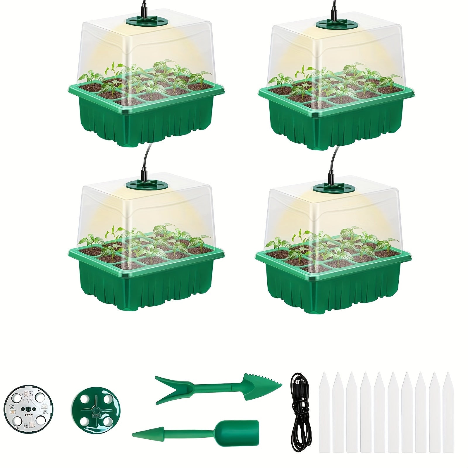 Seedling Trays with Grow Lights 12-Cell Indoor Greenhouse Starter Kit Humidity Domes
