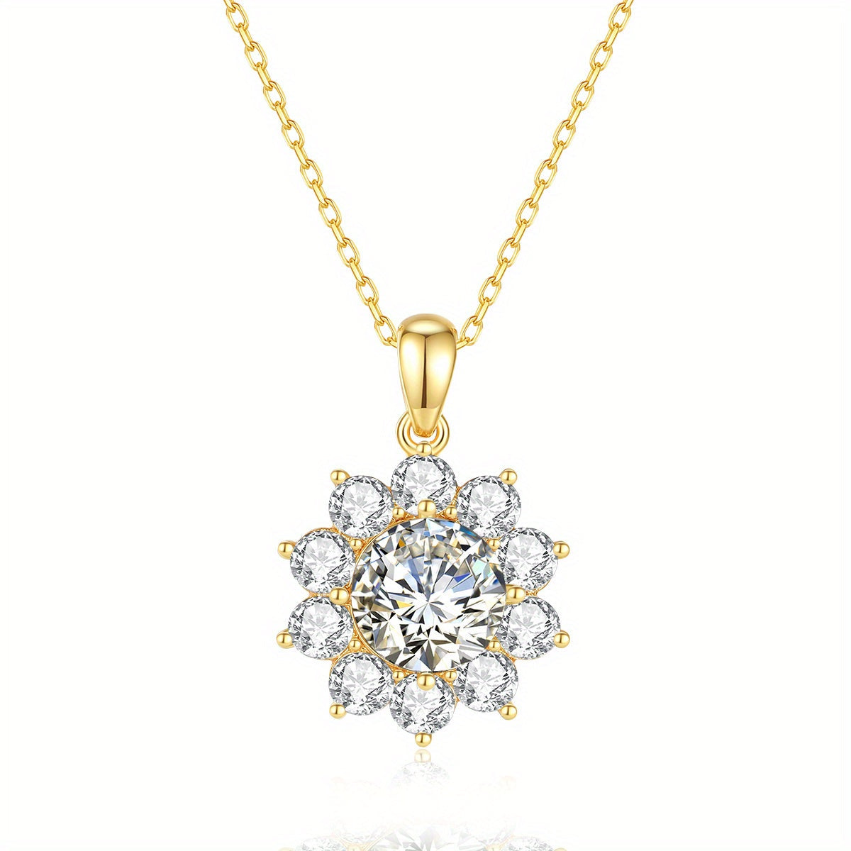 Moissanite Flower Pendant Necklace 18K Gold Plated Silver Jewelry for Women