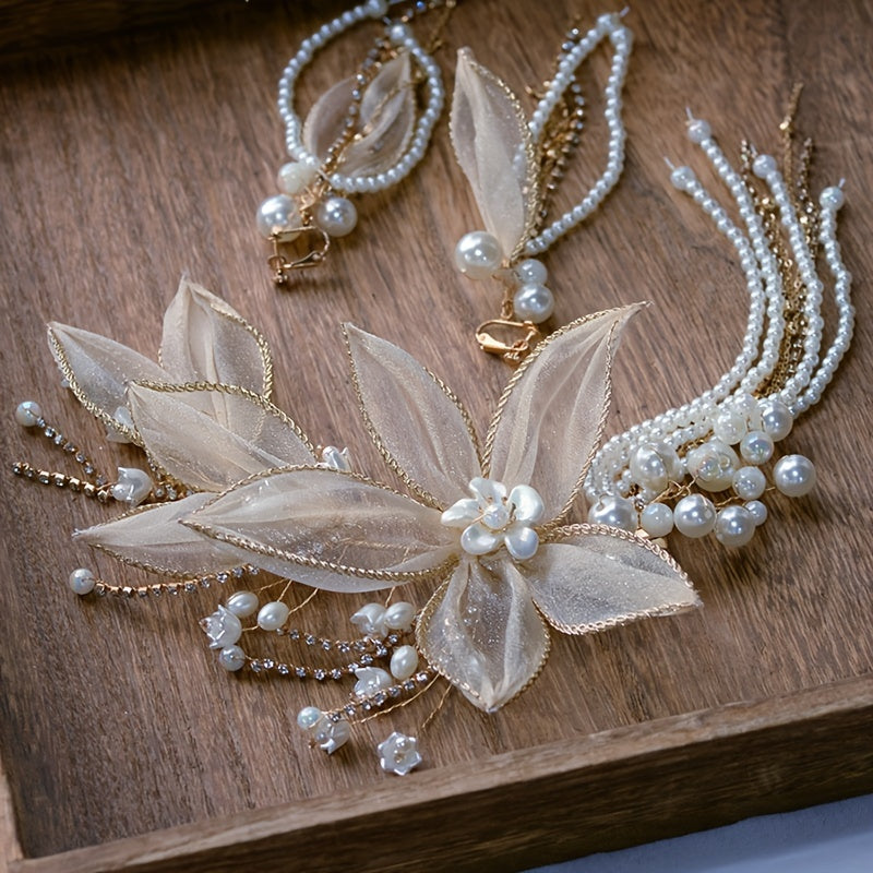 Gul faux marjonli soch kliplar to'plami, to'y, partiyaga, cosplay va bezaklar uchun