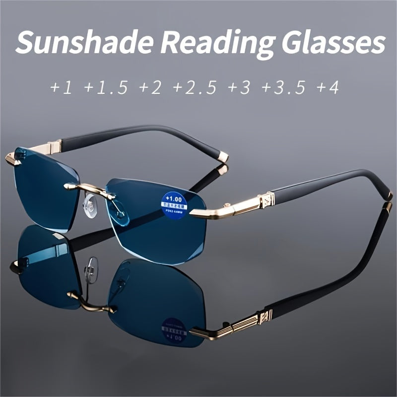 Unisex Blue Faceted Lens Reading Glasses with Metal Frame