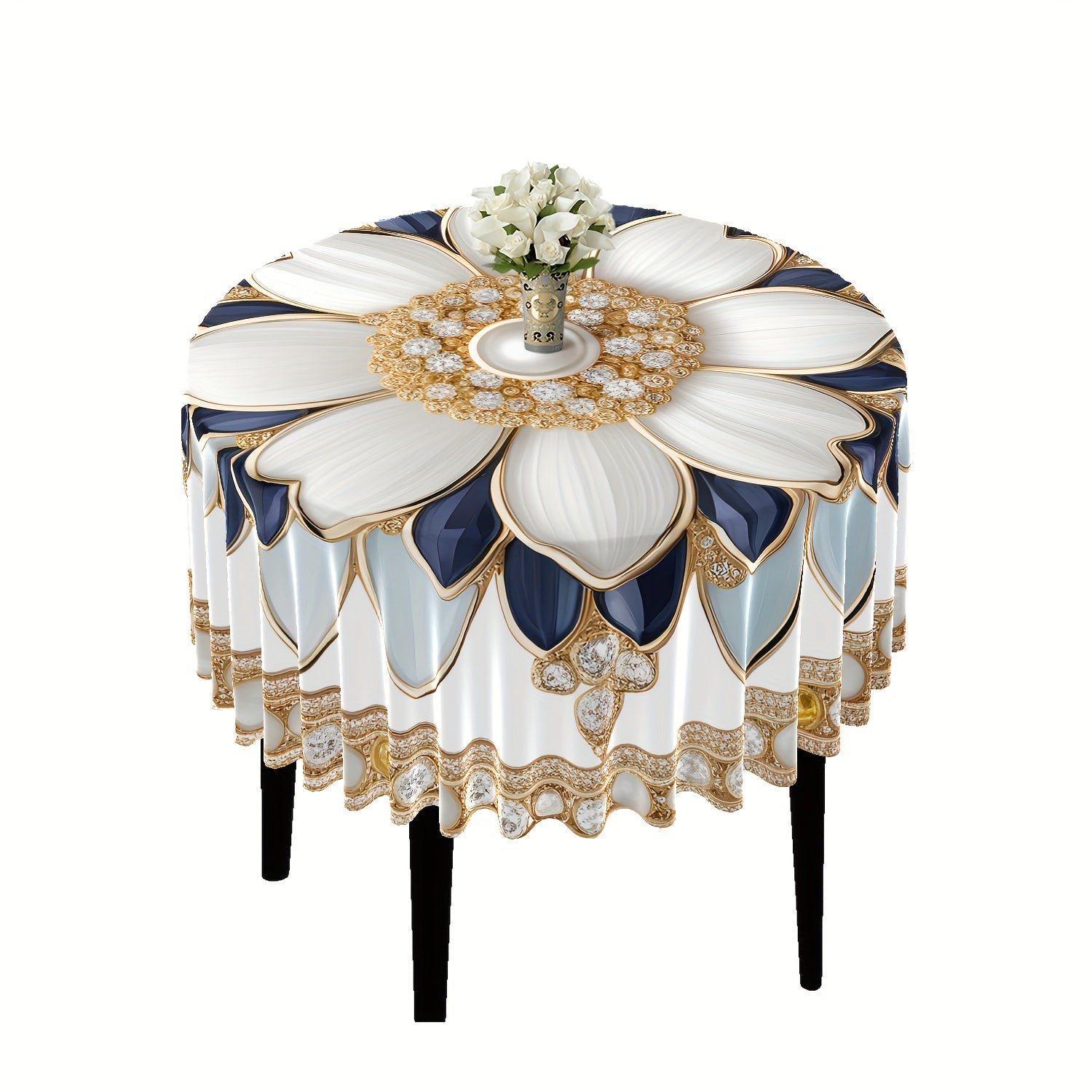 Waterproof Polyester Tablecloth with Diamond Pattern 160cm Diameter for Patio Dining and Outdoor Use