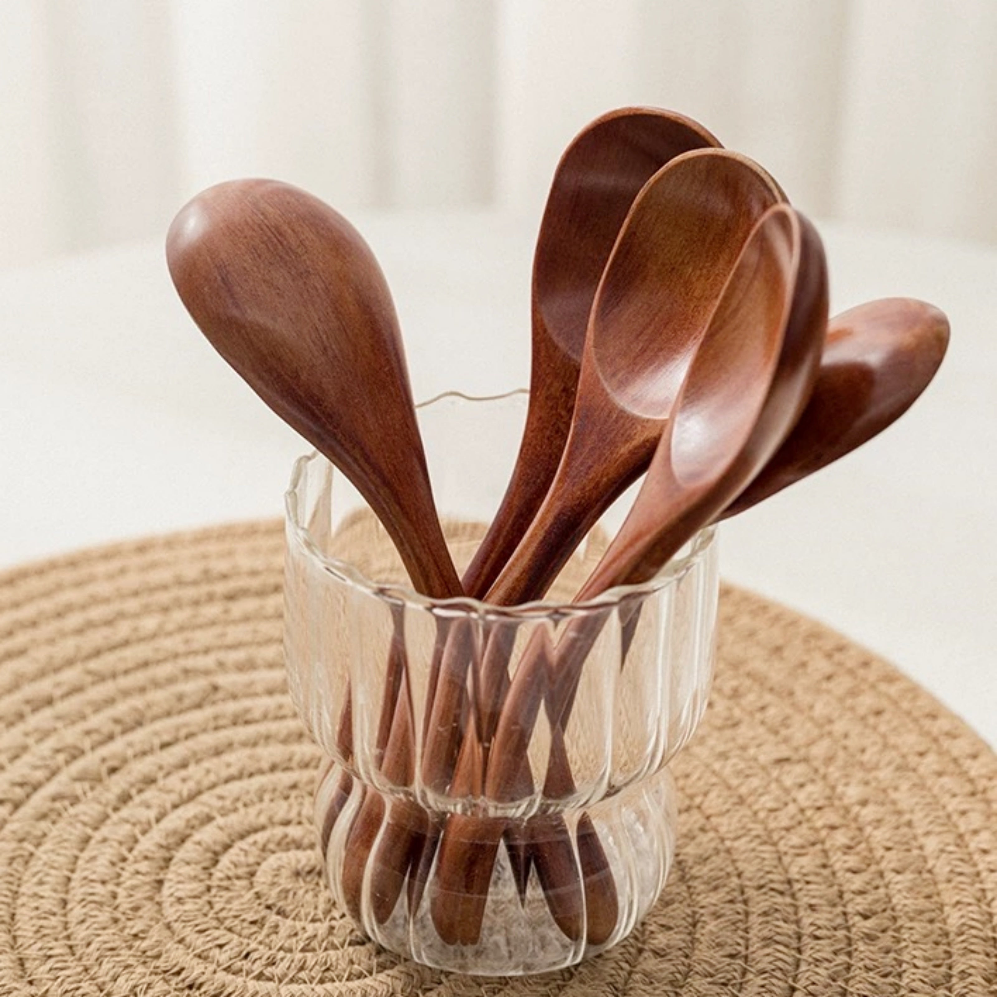 Handcrafted Solid Wood Dessert and Salad Spoon Set for Kitchen Decor