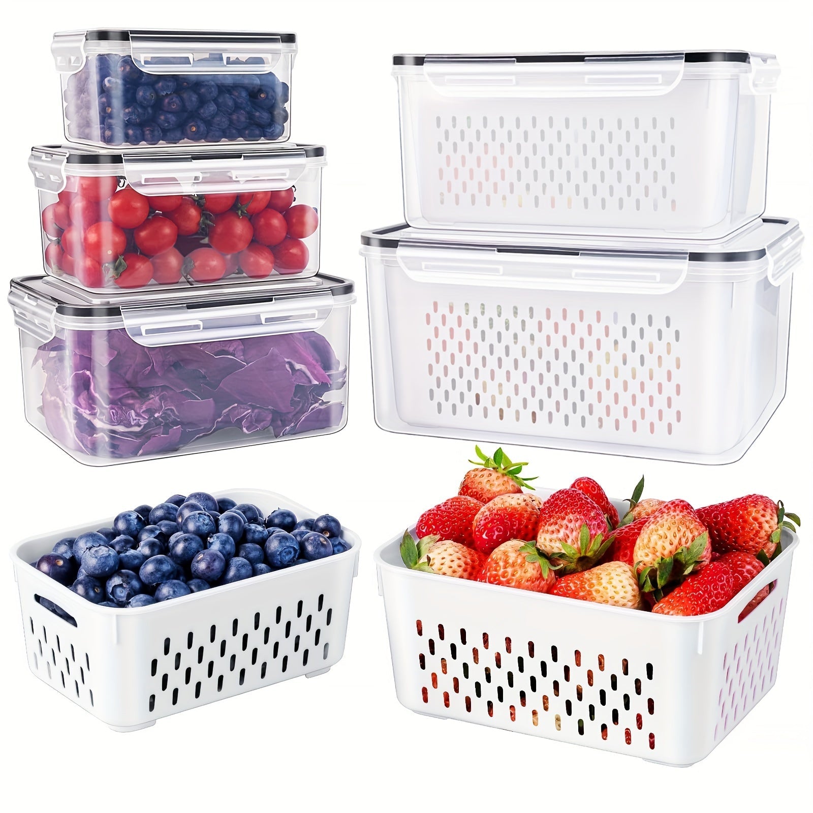 9 Large Leakproof Fridge Storage Containers with Removable Colanders