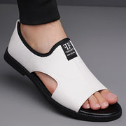 Men's Summer Beach Sandals Textured White Upper Black Sole Casual Outdoor Slip On