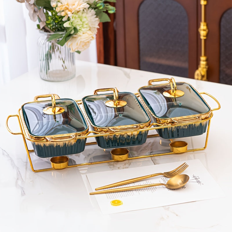 Ceramic Baking Dish Set with Handles 3 Compartments for Soups and Heating