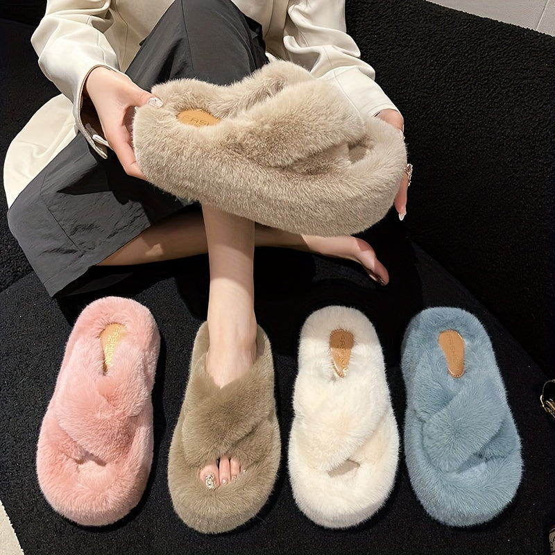 Women's Solid Color Platform Slip-On Winter Indoor Home Slippers