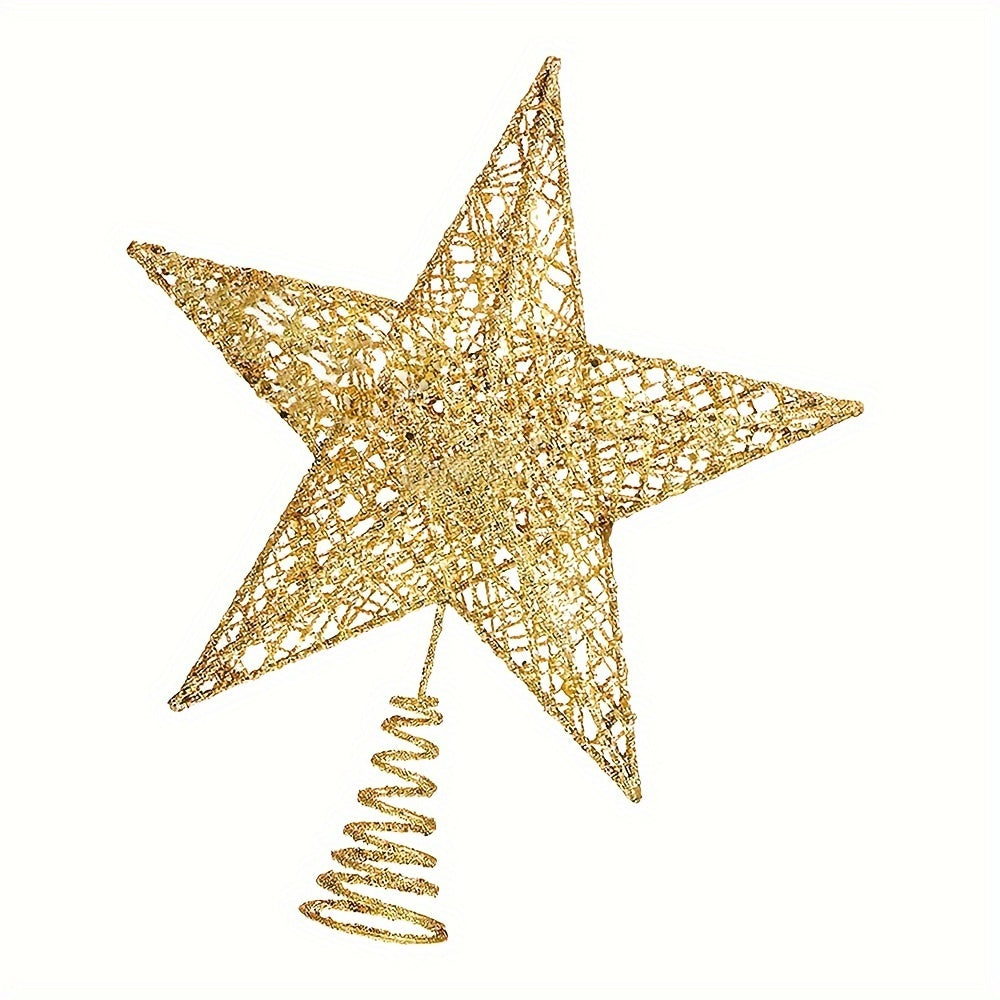 Handcrafted Iron Glitter Star Tree Topper for Christmas and Thanksgiving No-Battery Tabletop or Tree Display Pack of 1