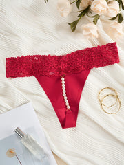 Women's Lace Thong with Pearl Chain Detail Underwear