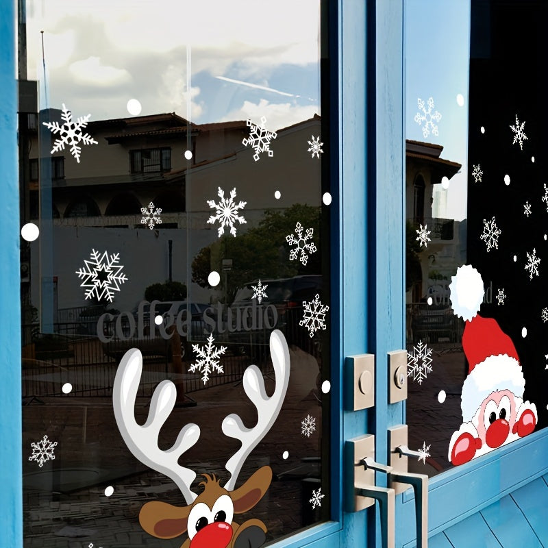 Christmas Window Clings Set Snowflake Santa Reindeer Electrostatic PVC 24.99cm x 45.01cm