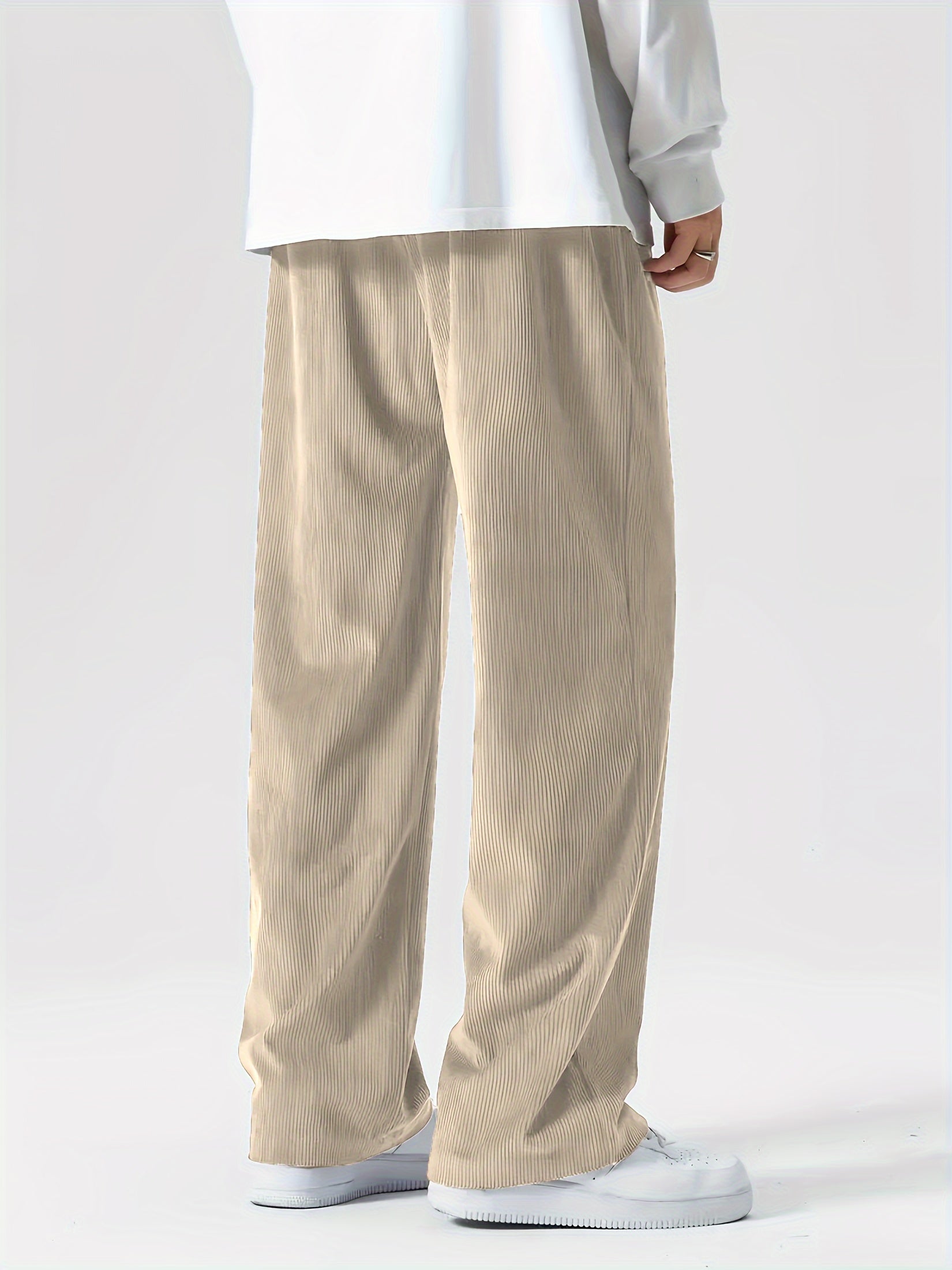 Plus Size Men's Corduroy Pants with Drawstring Pockets Straight Leg Polyester
