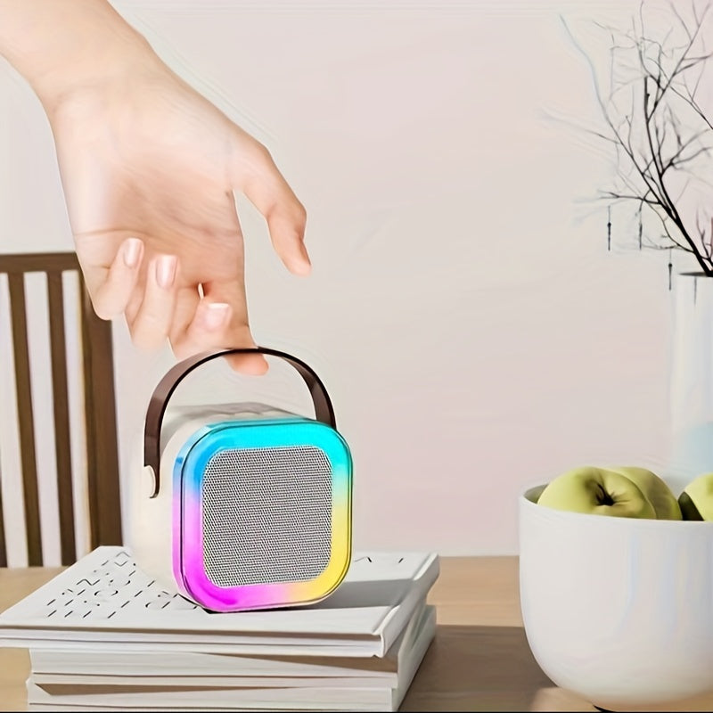 Portable Karaoke Machine with Wireless Microphone LED Lights Voice Change Support TF Card for Family Parties and Adults