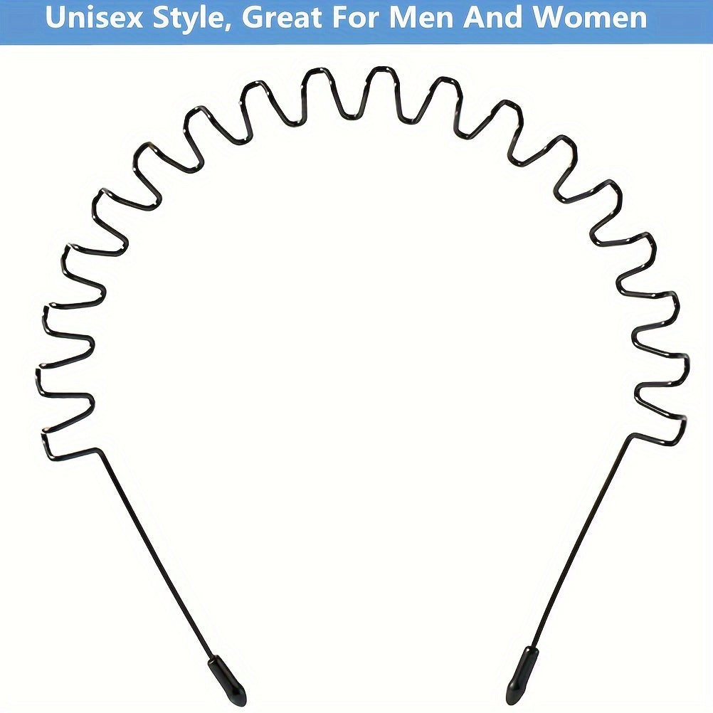 Set of 6 Black Wavy Spring Metal Hair Bands Non-Slip Elastic Headwear for Men Women
