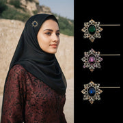 Vintage Alloy and Glass Headscarf Pin with Irregular Shape and Luxurious Style