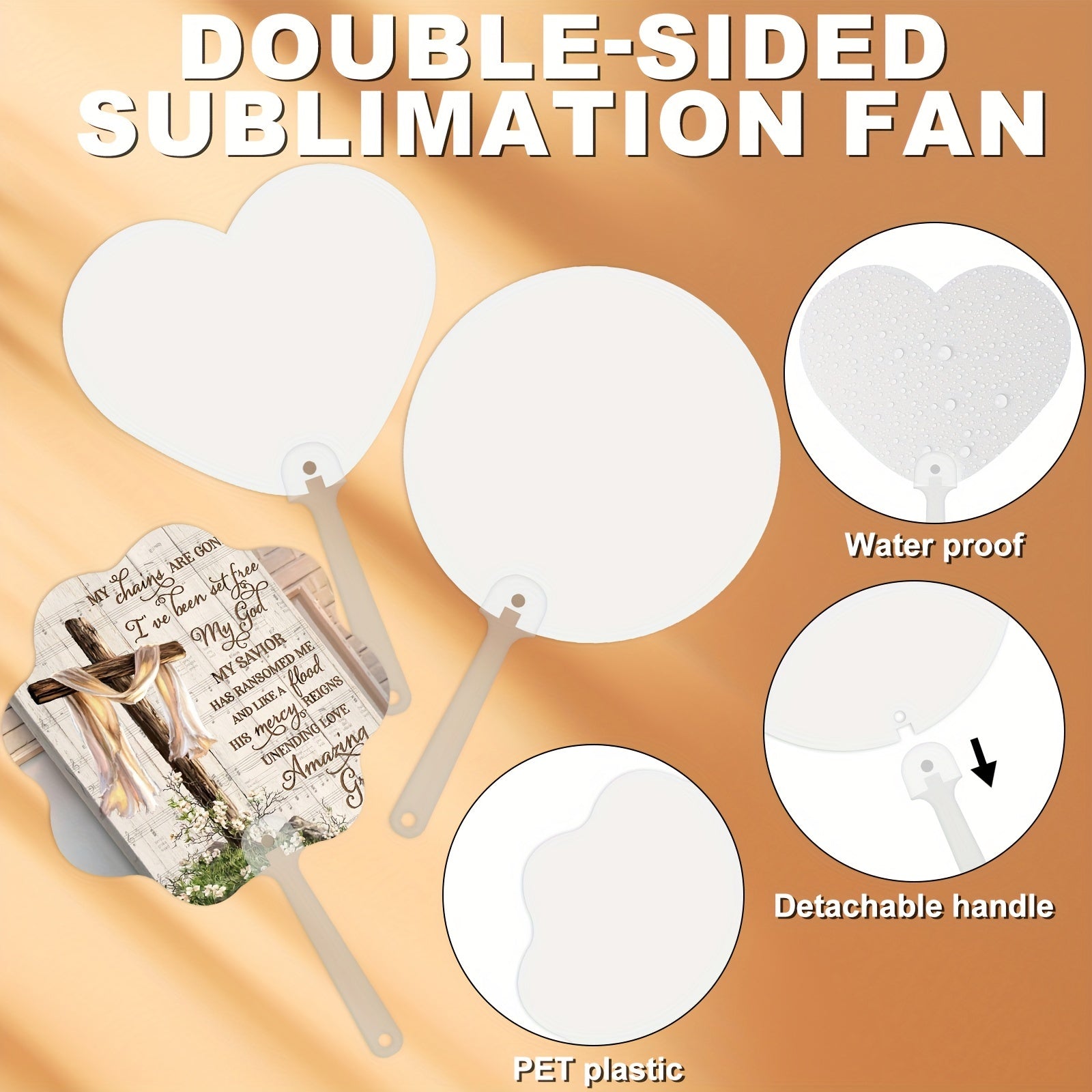 Set of 6 Double-Sided Sublimation PET Plastic Handheld Fans for Parties and DIY Projects
