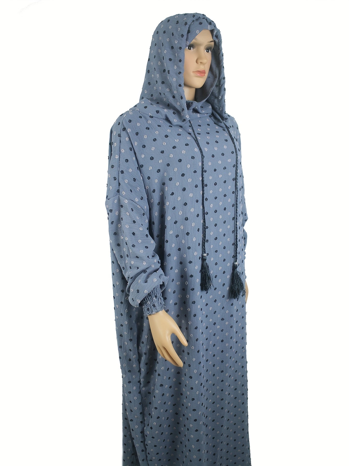 Plus Size Middle Eastern Abaya Turkish Kaftan Dress Blue White Polka Dot Muslim Wear