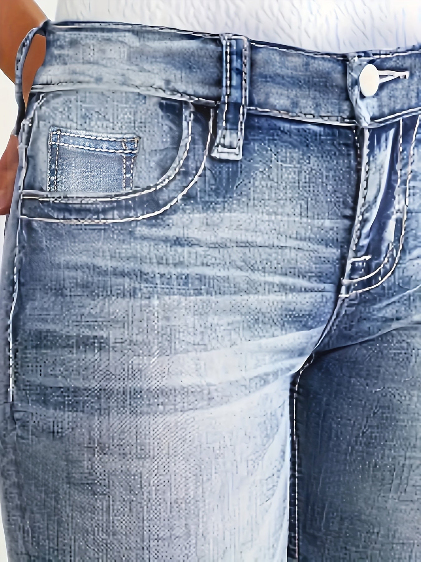 Plus o'lchamli ayollar uchun yuqori belli elastik denim jinsi ko'k vintage buzilgan