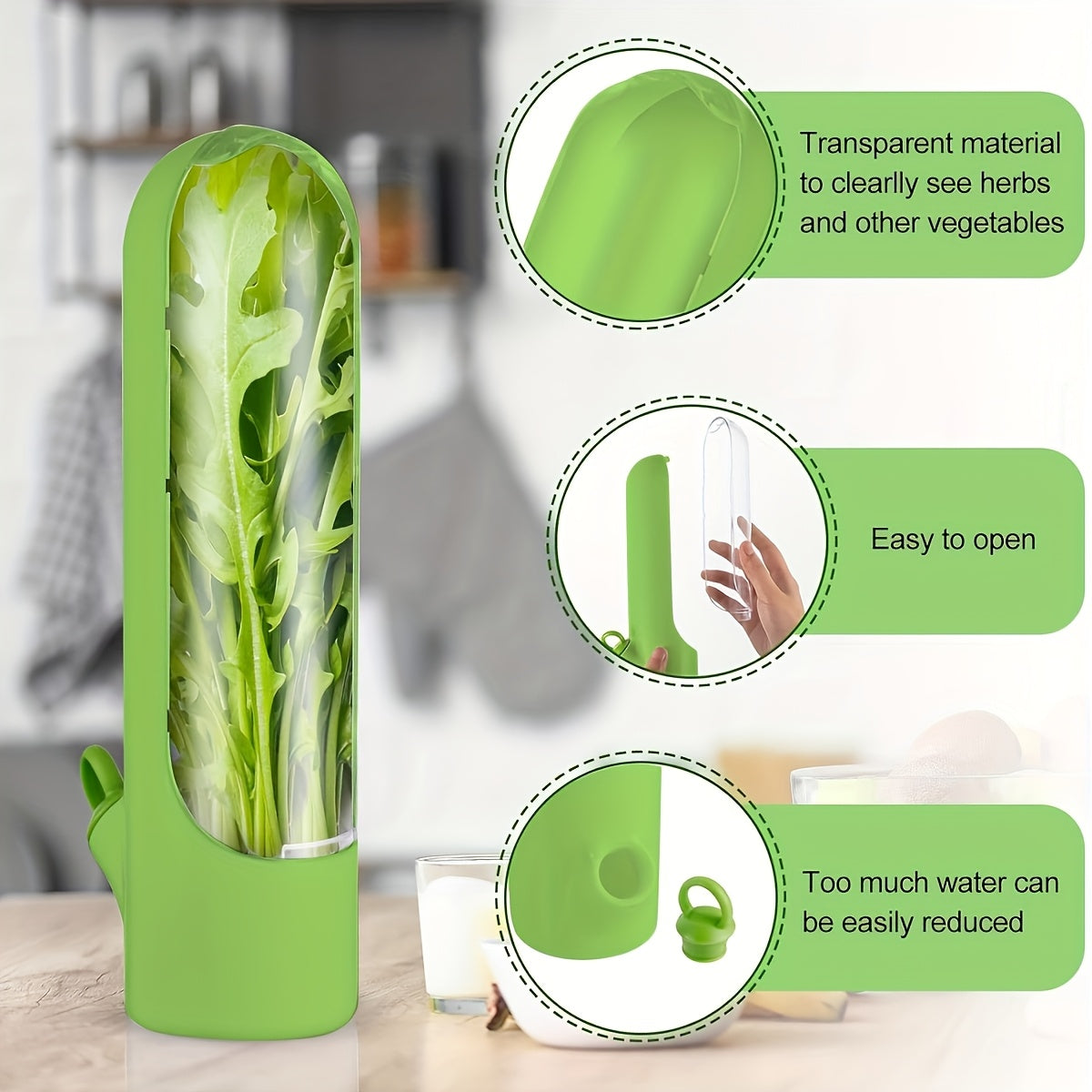 BPA-Free Plastic Herb and Vegetable Preserver with Easy-Open Water-Reducing Design