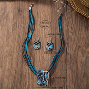 Bohemian Style Jewelry Set for Women Summer Beach Dangle Earrings Necklace Hollow Pendant Zinc Alloy
