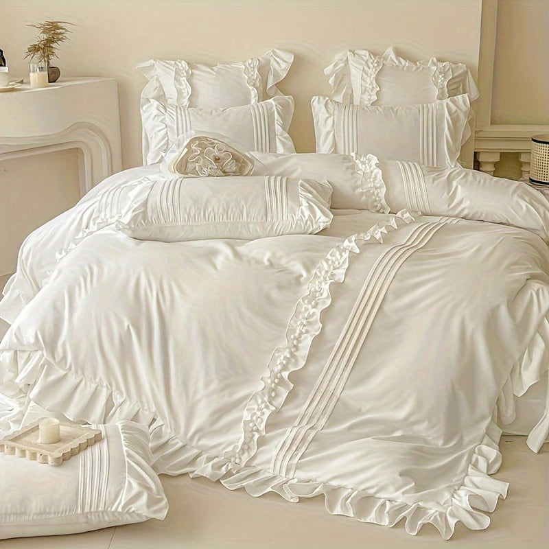 4-Piece Lace Princess Style Bedding Set Soft Breathable Machine Washable
