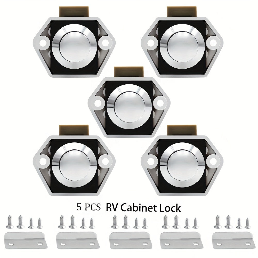 5 Pack RV Push Button Cabinet Locks Keyless Mortise Latches for RVs Boats Camper Travel Trailers
